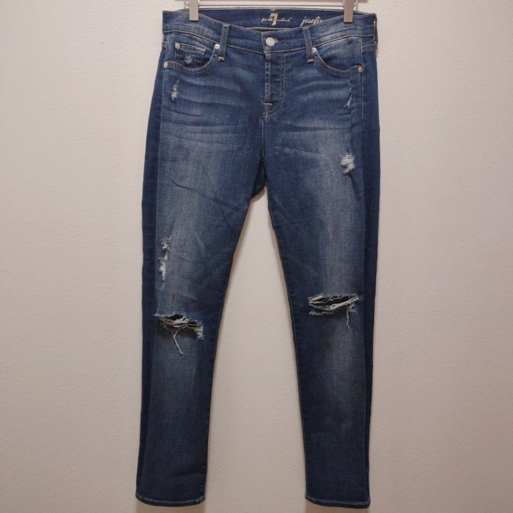 7 For All Mankind Josefina Skinny Boyfriend Distressed Denim Jeans 26